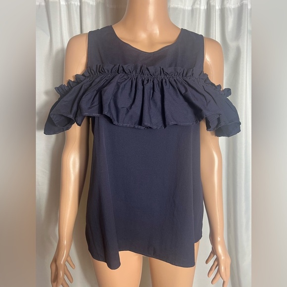 Copper Key Women’s Size S Navy Ruffle Off/Cold-Shoulder Top Flowy Versatile - Picture 1 of 8